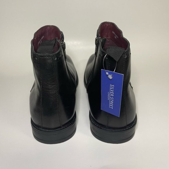 Silver Street Leather Boots Men's Size 8 Wide Fit Black Flat Brogue Style NEW - Picture 7 of 14